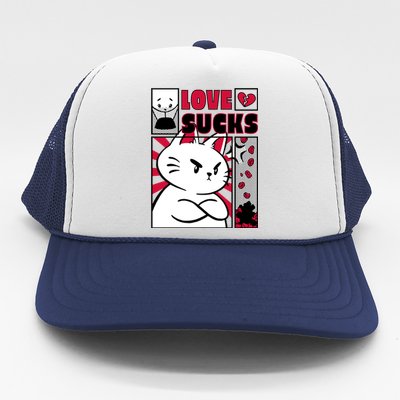 Love Sucks Funny Valentine's Day Angry Cat Meow Trucker Hat