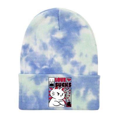 Love Sucks Funny Valentine's Day Angry Cat Meow Tie Dye 12in Knit Beanie