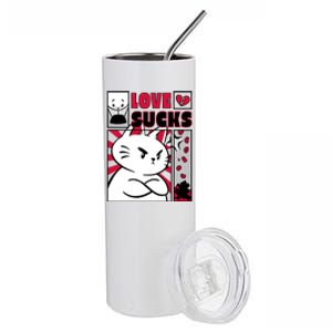 Love Sucks Funny Valentine's Day Angry Cat Meow Stainless Steel Tumbler