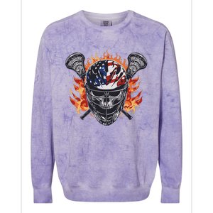 Lacrosse Skull Flames Colorblast Crewneck Sweatshirt