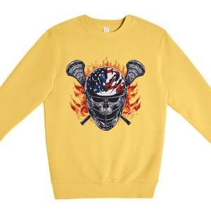 Lacrosse Skull Flames Premium Crewneck Sweatshirt