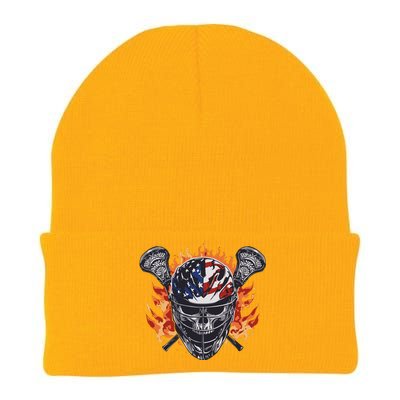 Lacrosse Skull Flames Knit Cap Winter Beanie