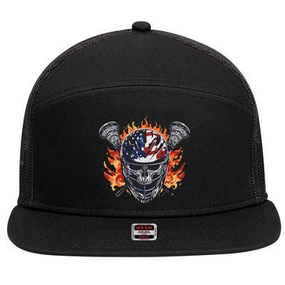 Lacrosse Skull Flames 7 Panel Mesh Trucker Snapback Hat