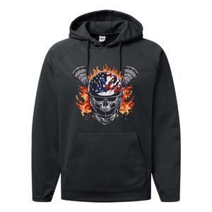 Lacrosse Skull Flames Performance Fleece Hoodie