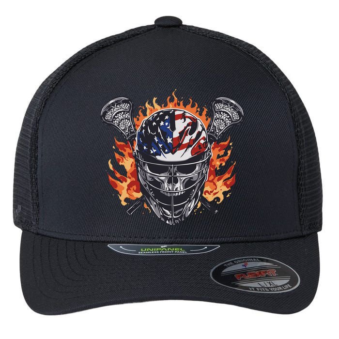 Lacrosse Skull Flames Flexfit Unipanel Trucker Cap