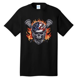 Lacrosse Skull Flames Tall T-Shirt