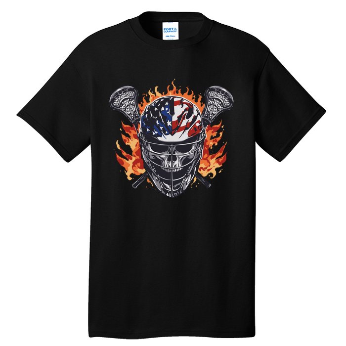 Lacrosse Skull Flames Tall T-Shirt