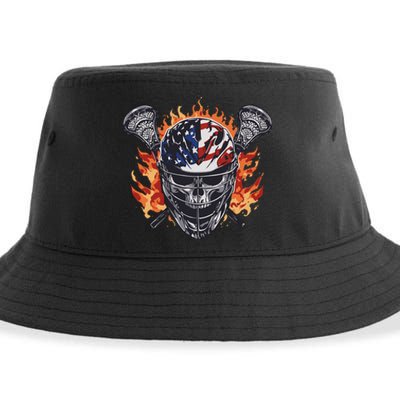 Lacrosse Skull Flames Sustainable Bucket Hat