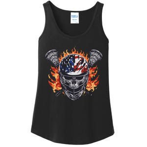 Lacrosse Skull Flames Ladies Essential Tank