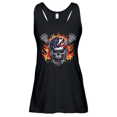 Lacrosse Skull Flames Ladies Essential Flowy Tank