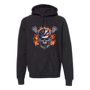 Lacrosse Skull Flames Premium Hoodie