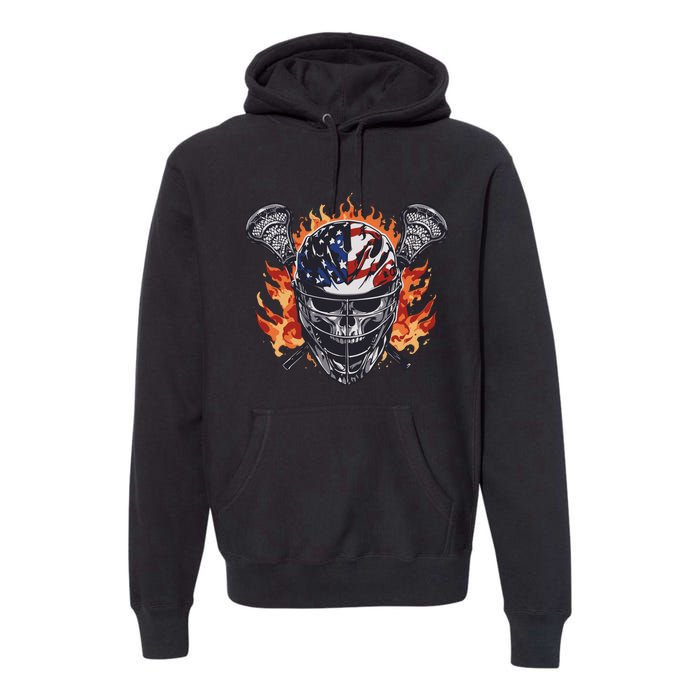 Lacrosse Skull Flames Premium Hoodie