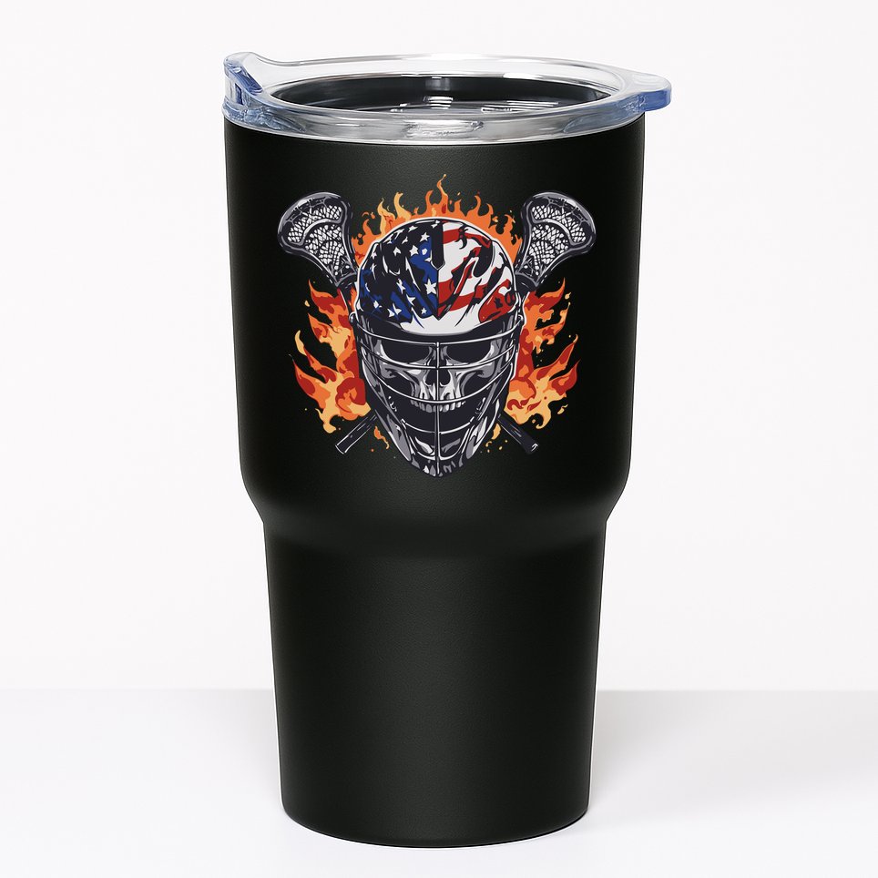 Lacrosse Skull Flames Tumbler
