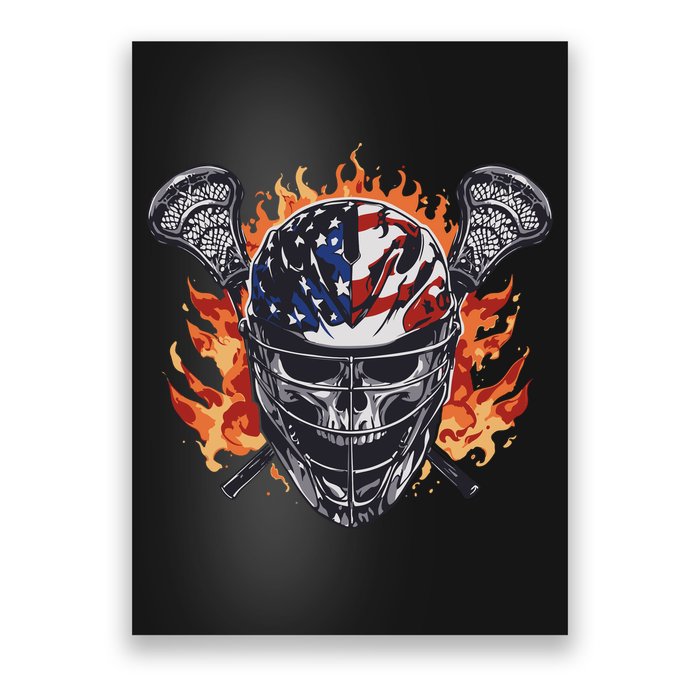Lacrosse Skull Flames Poster