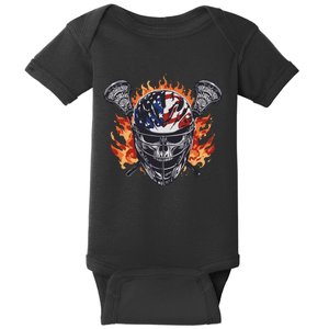 Lacrosse Skull Flames Baby Bodysuit