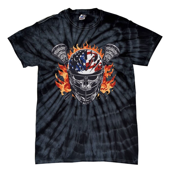 Lacrosse Skull Flames Tie-Dye T-Shirt