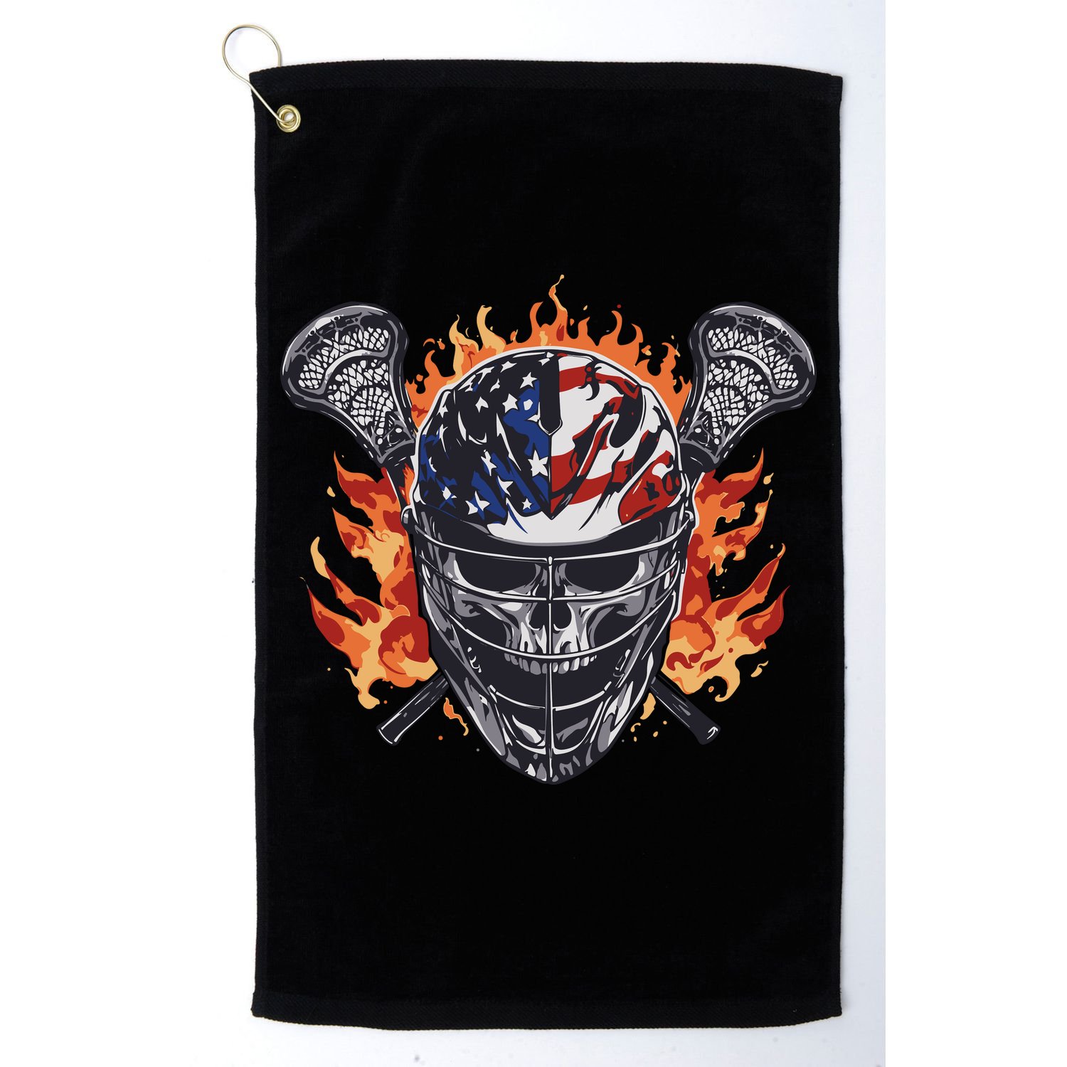 Lacrosse Skull Flames Golf Towel