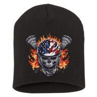 Lacrosse Skull Flames Short Acrylic Beanie