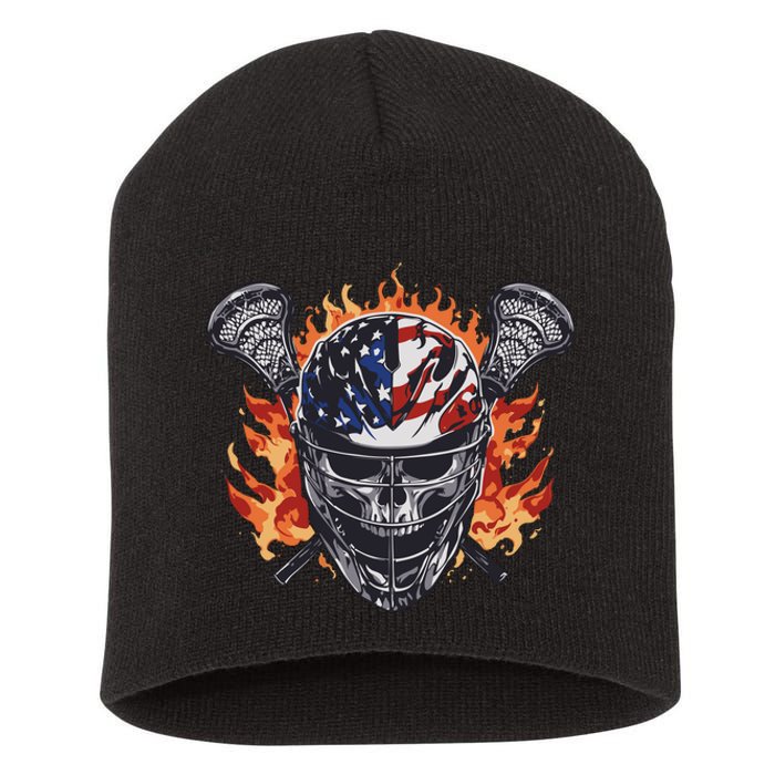 Lacrosse Skull Flames Short Acrylic Beanie