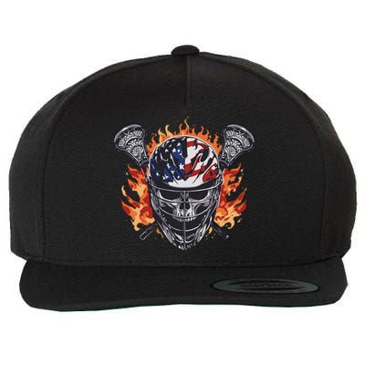 Lacrosse Skull Flames Wool Snapback Cap