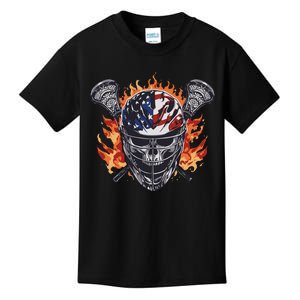 Lacrosse Skull Flames Kids T-Shirt