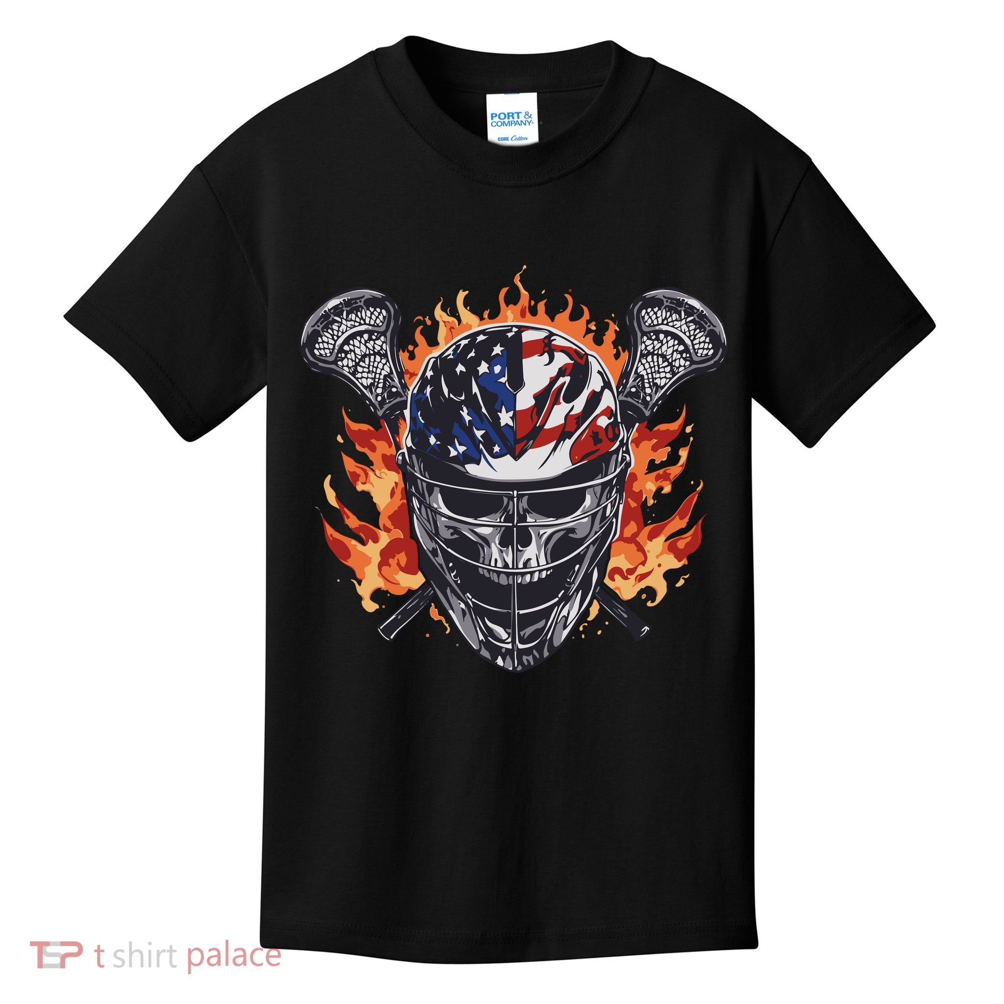 Lacrosse Skull Flames Kids T-Shirt