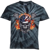 Lacrosse Skull Flames Kids Tie-Dye T-Shirt