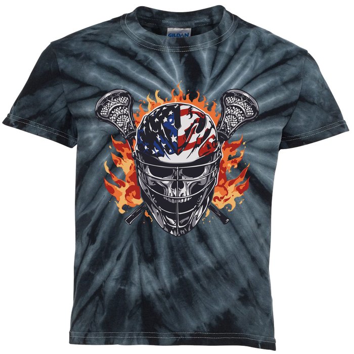 Lacrosse Skull Flames Kids Tie-Dye T-Shirt