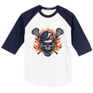 Lacrosse Skull Flames Baseball Sleeve Shirt