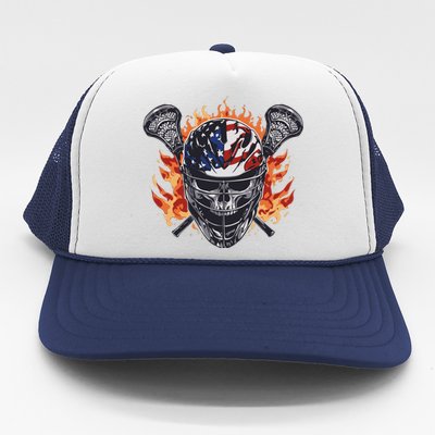 Lacrosse Skull Flames Trucker Hat