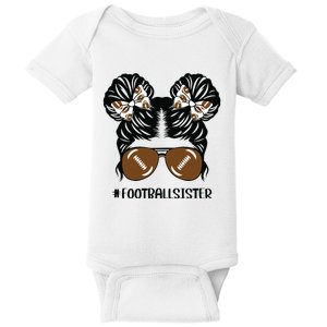 Little Sister Football Lover Messy Bun Hair Sisters Baby Bodysuit