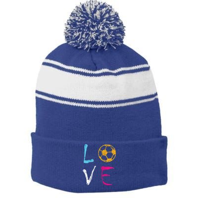 Love Soccer Girl Funny Soccer Player Meaningful Gift Stripe Pom Pom Beanie