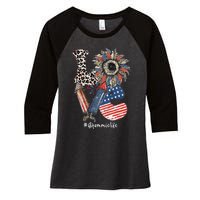 LOVE Sunflower Grammie Life USA Flag Patriotic 4th Of July Women's Tri-Blend 3/4-Sleeve Raglan Shirt