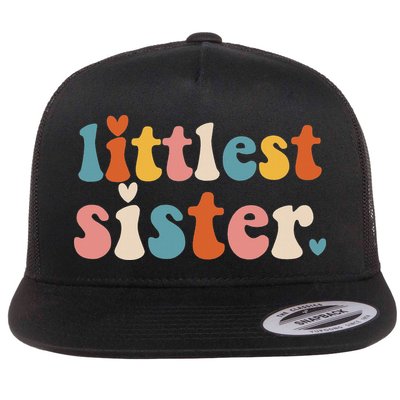Littlest Sister Girl Announcement Sibling Flat Bill Trucker Hat