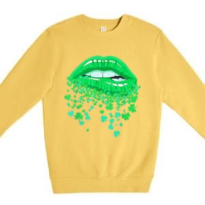 Lips Sexy Green Cool Irish Shamrock St Patricks Day Premium Crewneck Sweatshirt