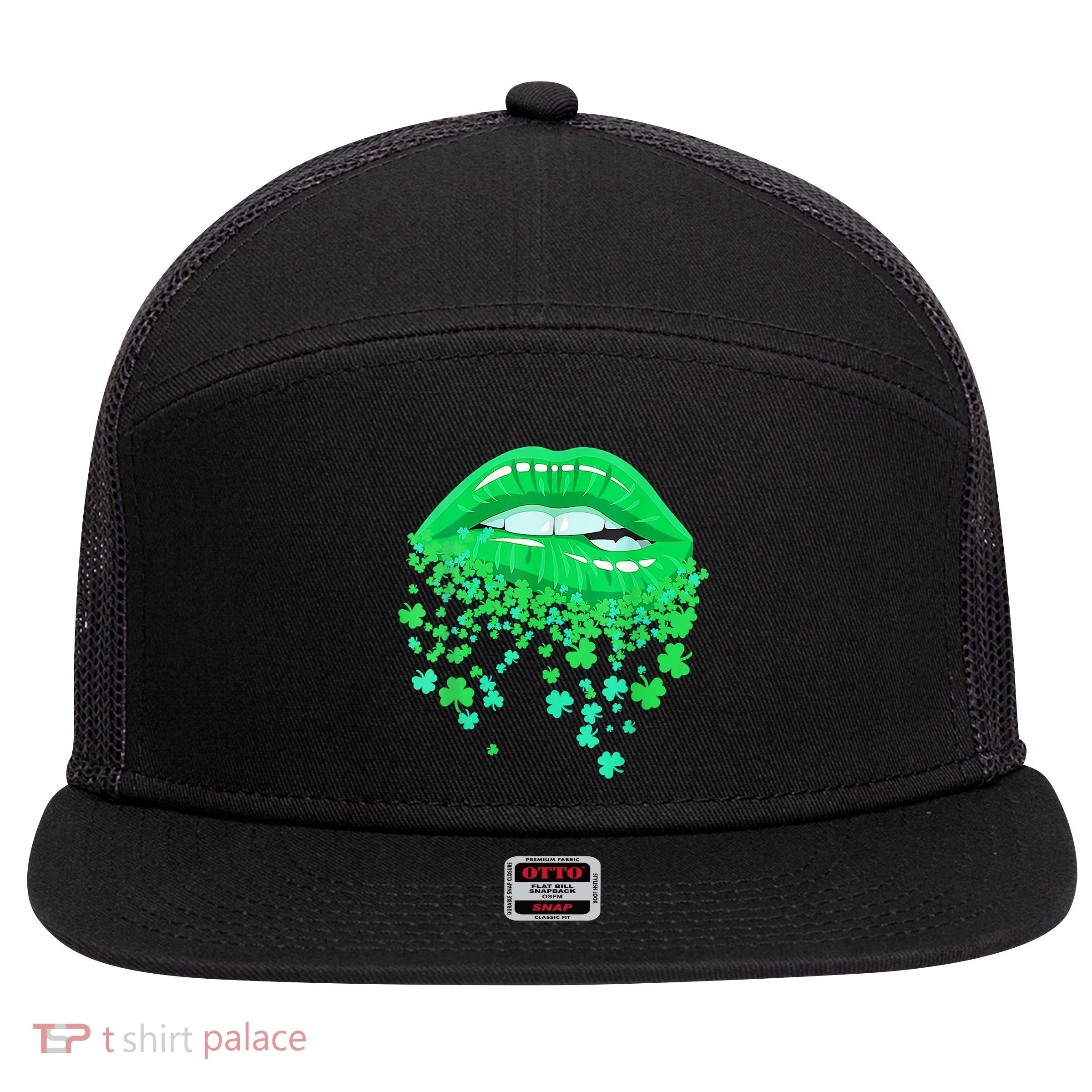Lips Sexy Green Cool Irish Shamrock St Patricks Day 7 Panel Mesh Trucker Snapback Hat