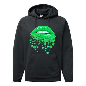 Lips Sexy Green Cool Irish Shamrock St Patricks Day Performance Fleece Hoodie