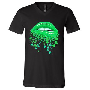 Lips Sexy Green Cool Irish Shamrock St Patricks Day V-Neck T-Shirt