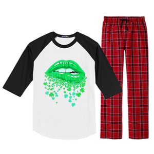 Lips Sexy Green Cool Irish Shamrock St Patricks Day Raglan Sleeve Pajama Set