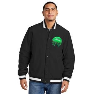 Lips Sexy Green Cool Irish Shamrock St Patricks Day Insulated Varsity Jacket