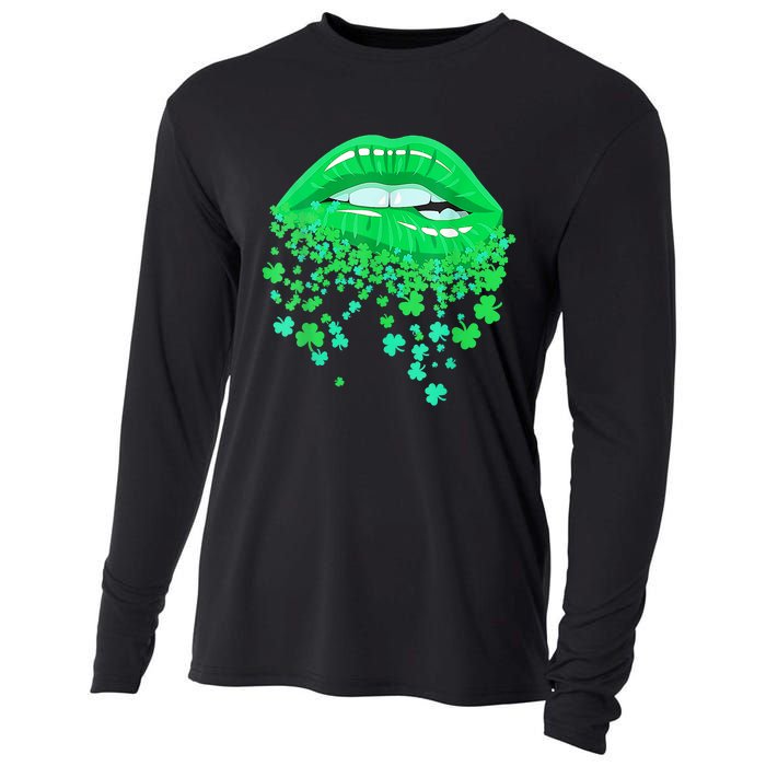 Lips Sexy Green Cool Irish Shamrock St Patricks Day Cooling Performance Long Sleeve Crew