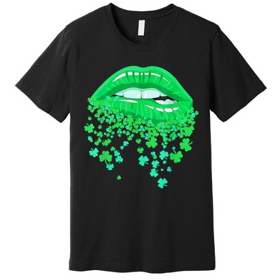 Lips Sexy Green Cool Irish Shamrock St Patricks Day Premium T-Shirt