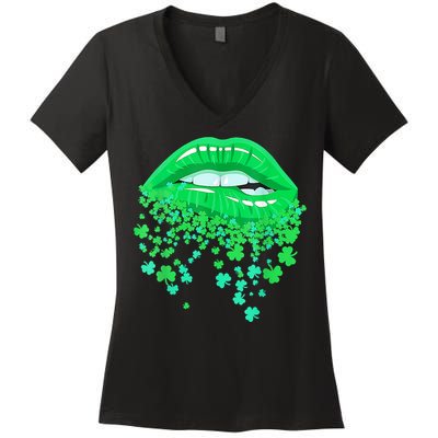 Lips Sexy Green Cool Irish Shamrock St Patricks Day Women's V-Neck T-Shirt