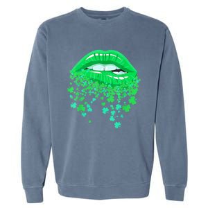 Lips Sexy Green Cool Irish Shamrock St Patricks Day Garment-Dyed Sweatshirt