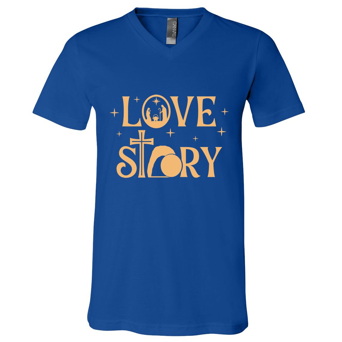 Love Story God Christmas Nativity Cross Empty Tomb Jesus V-Neck T-Shirt