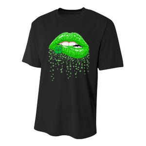 Lips Sexy Green Cool Irish Shamrock St Patricks Day Youth Performance Sprint T-Shirt