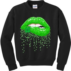 Lips Sexy Green Cool Irish Shamrock St Patricks Day Kids Sweatshirt