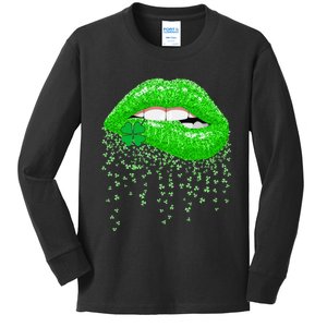 Lips Sexy Green Cool Irish Shamrock St Patricks Day Kids Long Sleeve Shirt