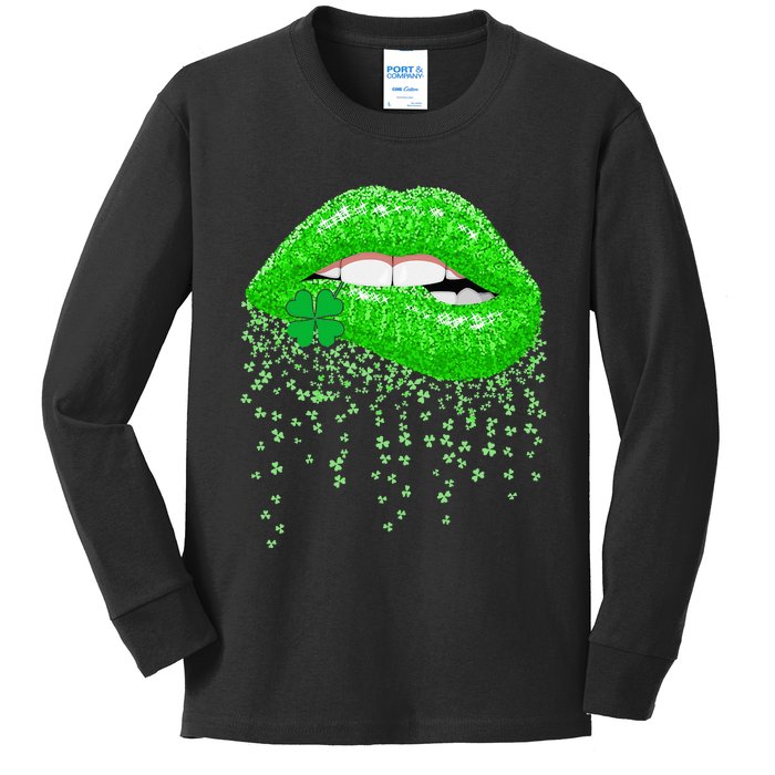 Lips Sexy Green Cool Irish Shamrock St Patricks Day Kids Long Sleeve Shirt