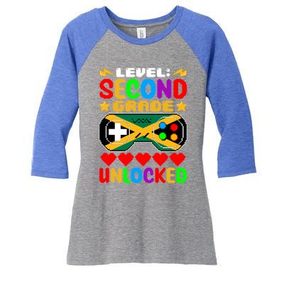 Level Second Grade Unlocked Controller Jamaica Back To Schoo Gift Women's Tri-Blend 3/4-Sleeve Raglan Shirt